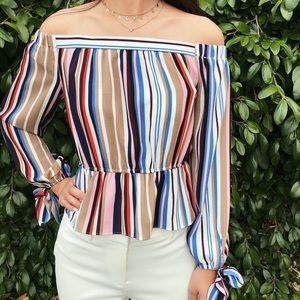 LULUS multicolored off shoulder blouse